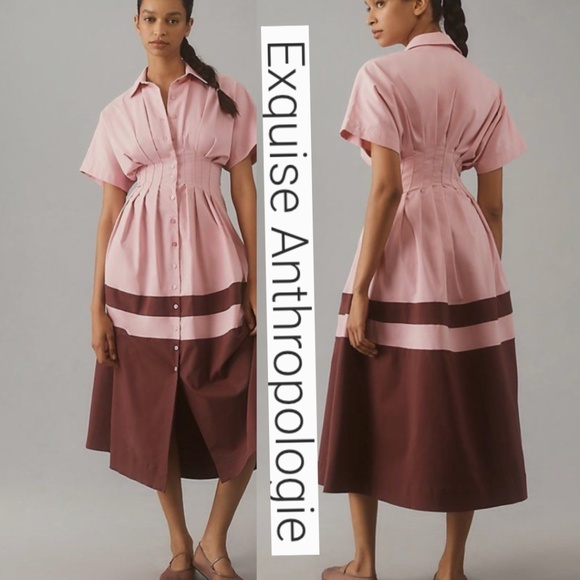 NEW Anthropologie Exquise Tobie Button-Front Midi Shirt Dress,XXS, GD1194 - Picture 1 of 5